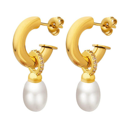 Baroque Imitation Pearl C- Shaped Stud Earrings European And American Personalized