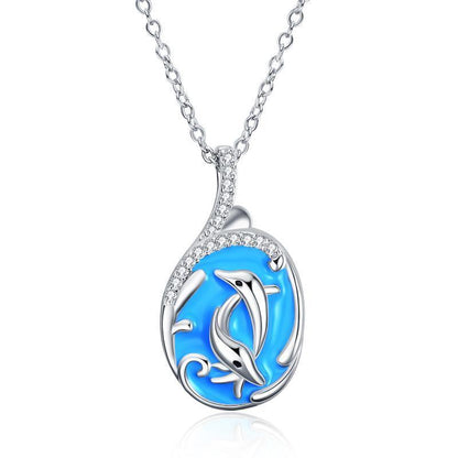 Dolphin Zircon 925 Silver Pendant Necklace for Women Girls