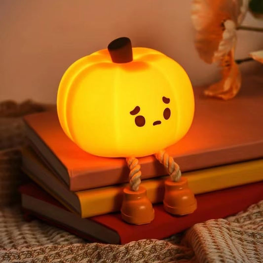 Pumpkin Night Light, Cute LED Lamp, Silicone Dimmable Nursery Nightlight for Kids, Silicone Rechargeable Bedside Touch Lamp, Funny Office Desk and Halloween Decor for Woman and Kids