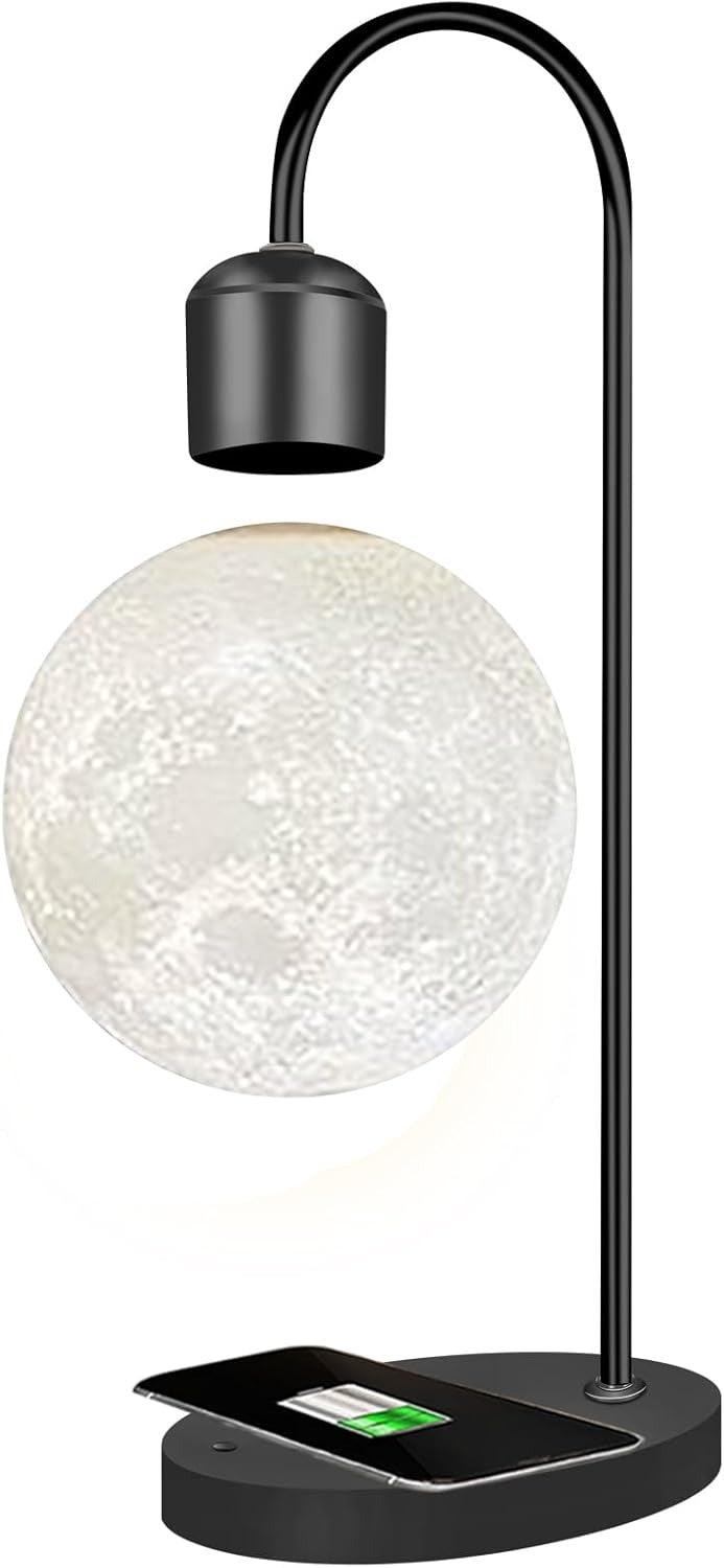 Magnetic Floating Moon Lamp Levitation Plastic Black Table LED Night Lamp Zero Gravity Floating Table Toy - Phone Wireless Charger Gift