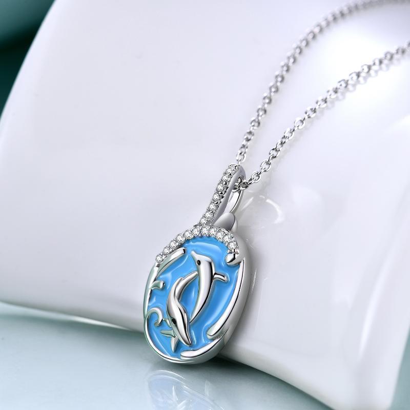 Dolphin Zircon 925 Silver Pendant Necklace for Women Girls