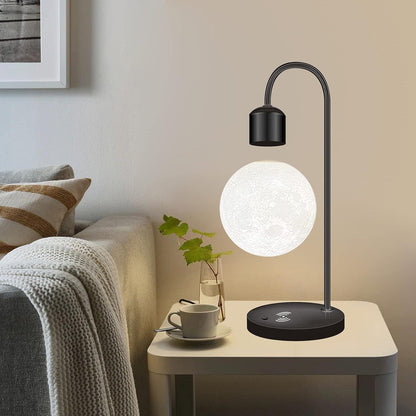 Magnetic Floating Moon Lamp Levitation Plastic Black Table LED Night Lamp Zero Gravity Floating Table Toy - Phone Wireless Charger Gift