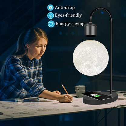 Magnetic Floating Moon Lamp Levitation Plastic Black Table LED Night Lamp Zero Gravity Floating Table Toy - Phone Wireless Charger Gift