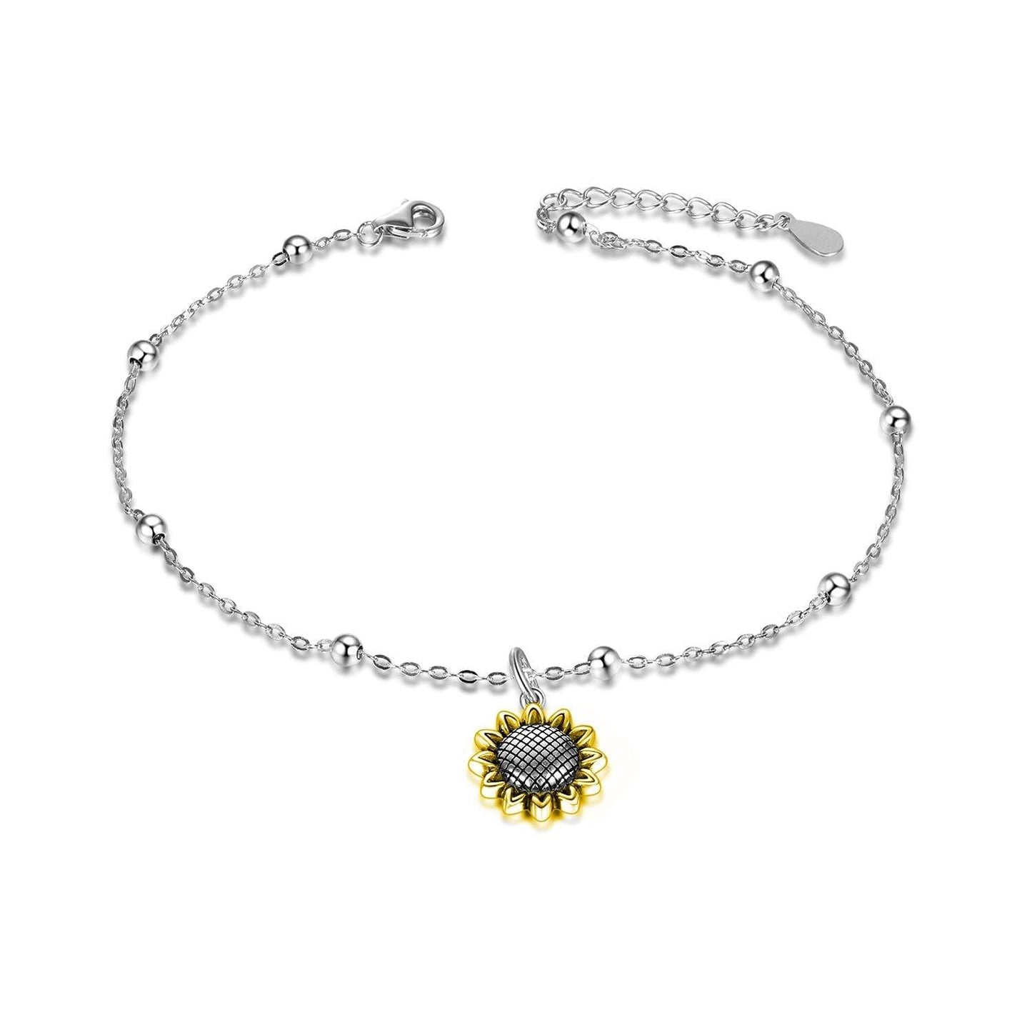 Beads Anklet Sterling Silver Sunflower Ankle Bracelets Jewelry for Women Girls Gifts