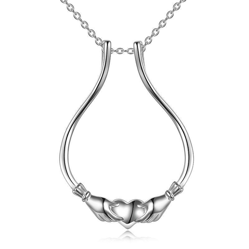 Ring Holder Necklace Irish Claddagh Jewelry in White Gold Plated Sterling Silver